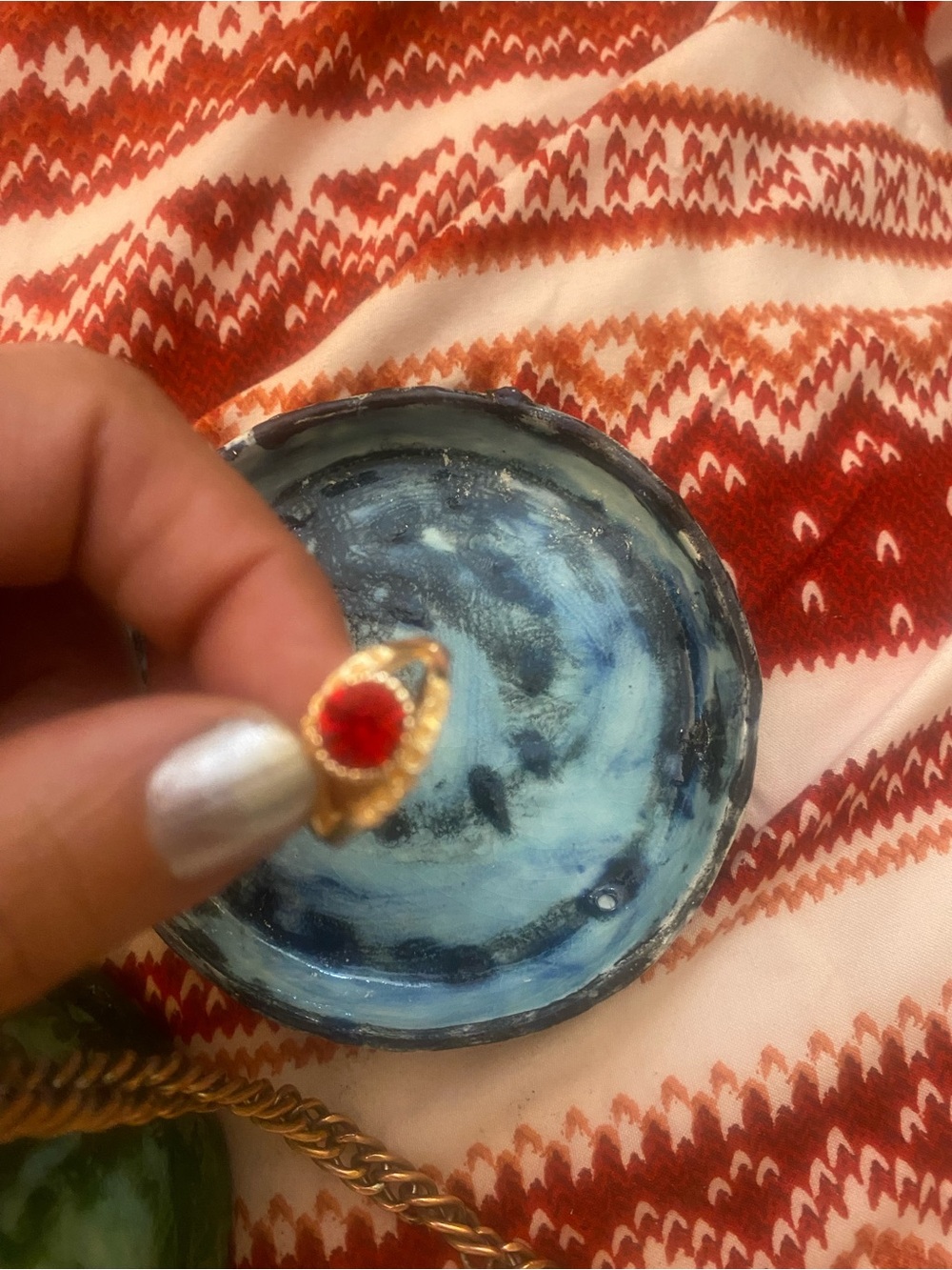 Gold Tone Ring with Red Gemstone